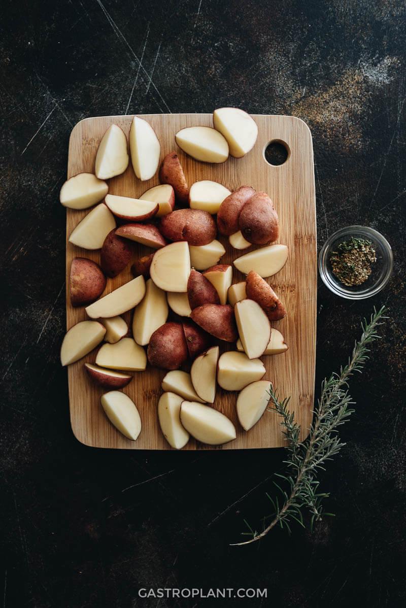 Cut potatoes on cutting board