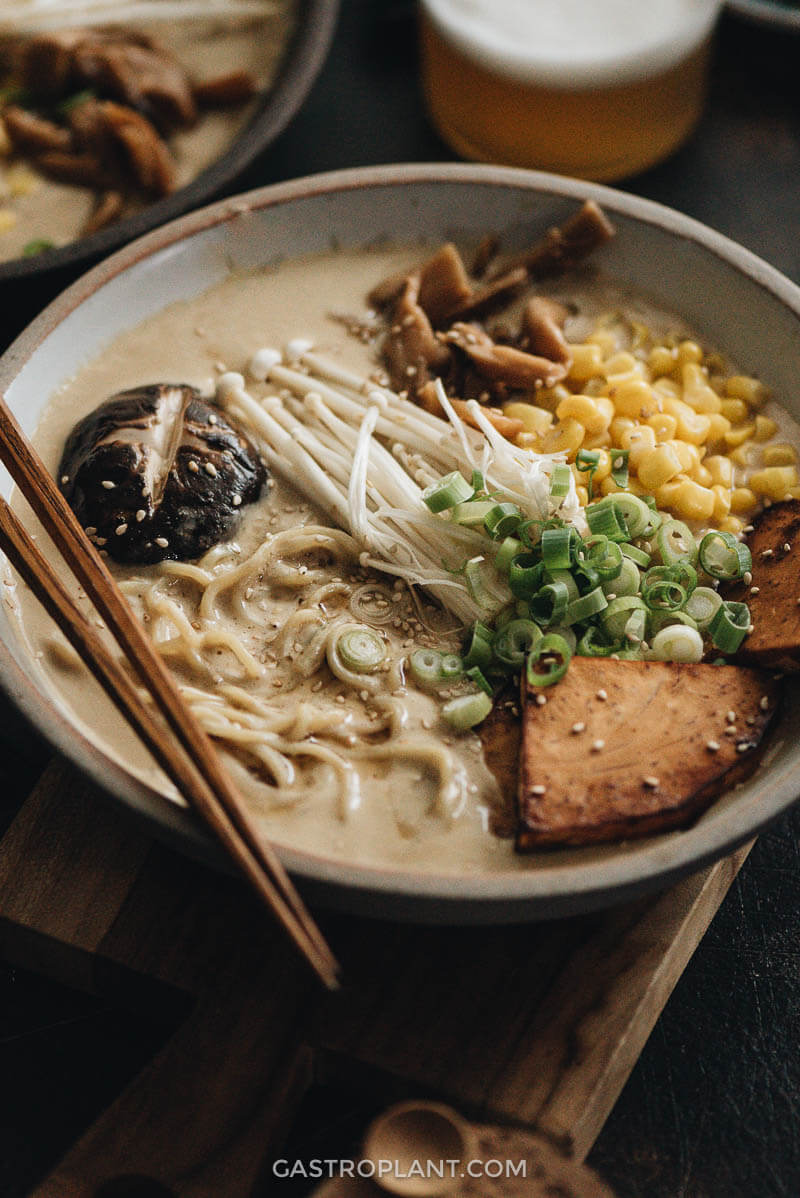 Vegan tonkotsu ramen close-up