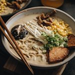 Vegan tonkotsu ramen in bowl