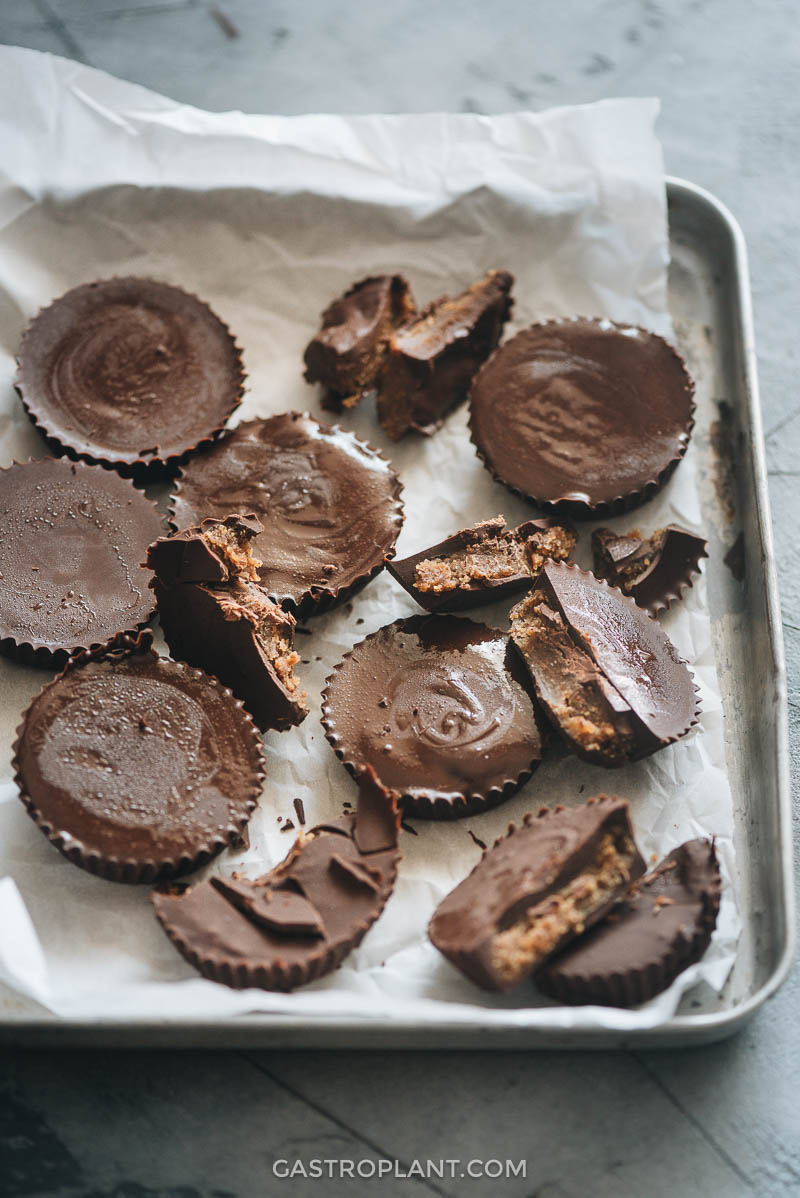 Miso peanut butter cups on a baking tray