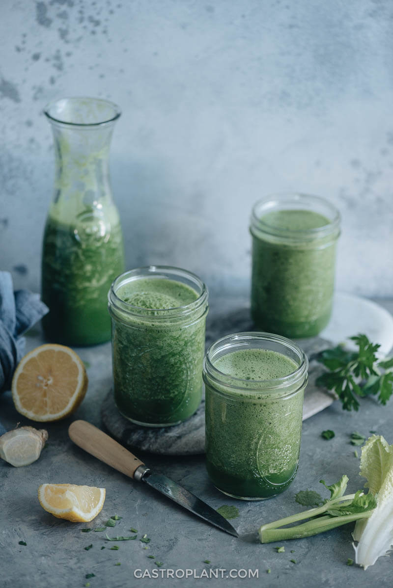Morning green smoothie in glasses