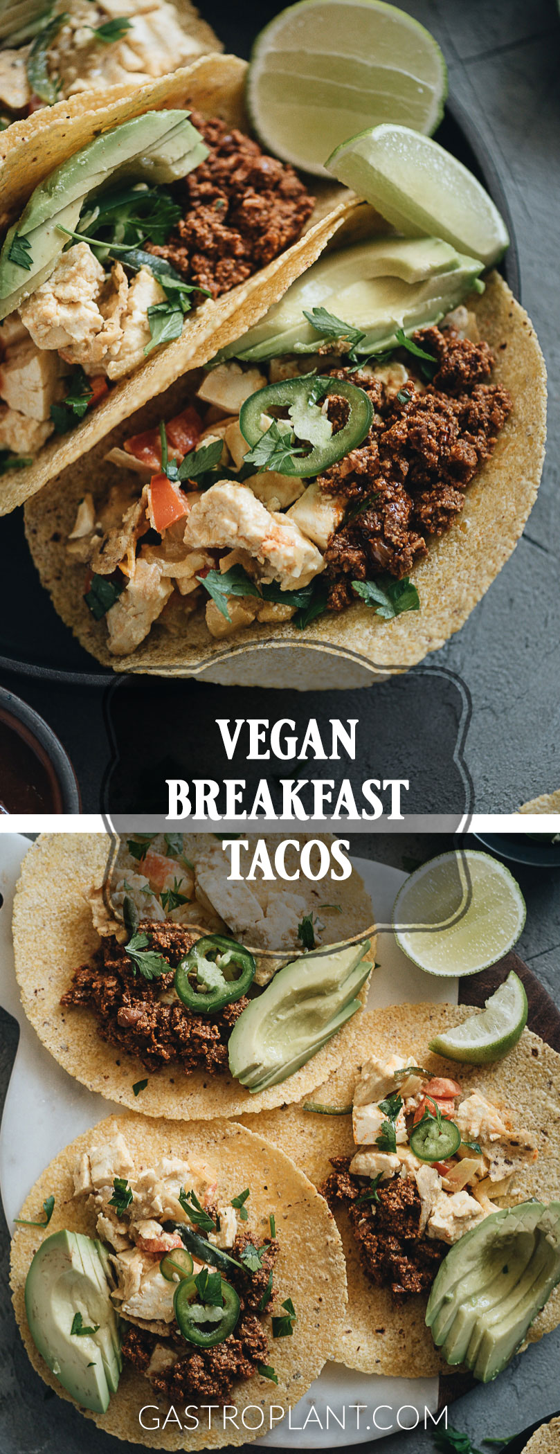 Vegan breakfast taco collage