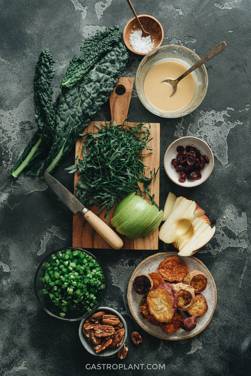 Vegan kale salad ingredients