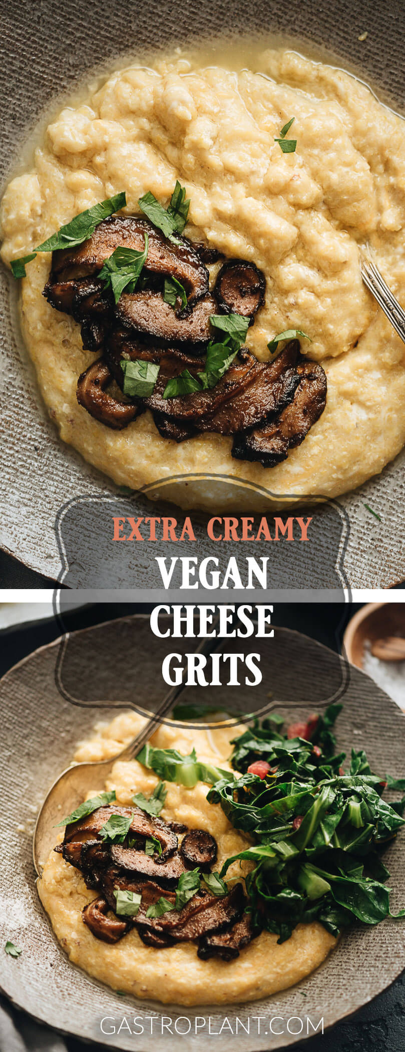 Vegan cheese grits collage