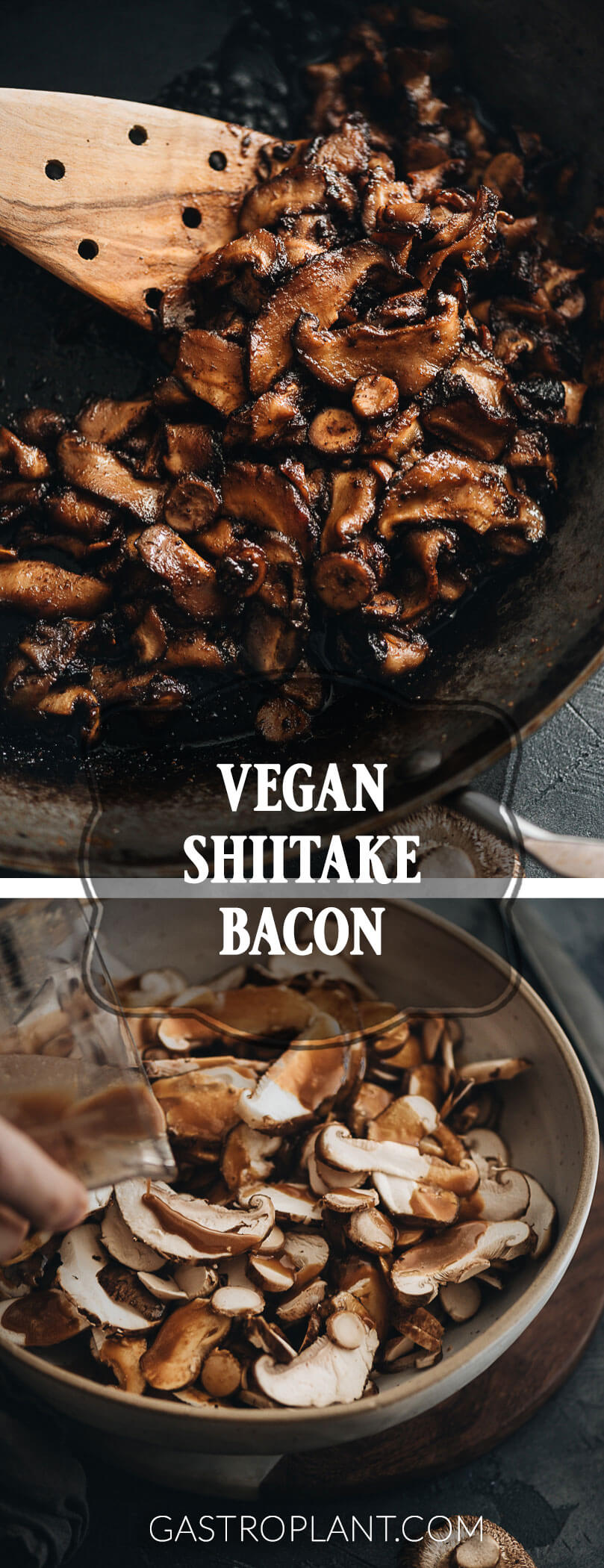 Vegan shiitake mushroom bacon collage