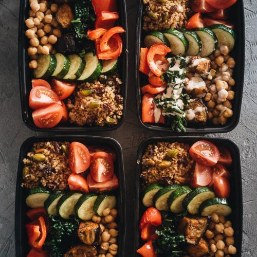 Healthy Mediterranean Buddha Bowl Meal Prep in Containers