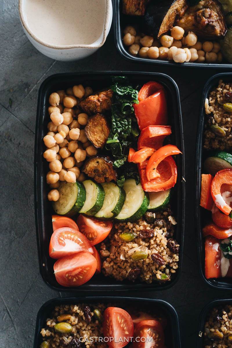 Healthy Mediterranean Buddha Bowl Meal Prep Close-Up