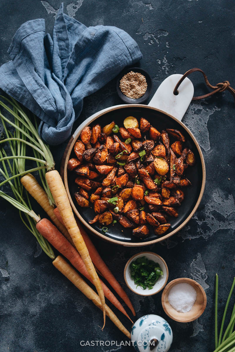 Easy spiced air fryer carrots on the dinner table