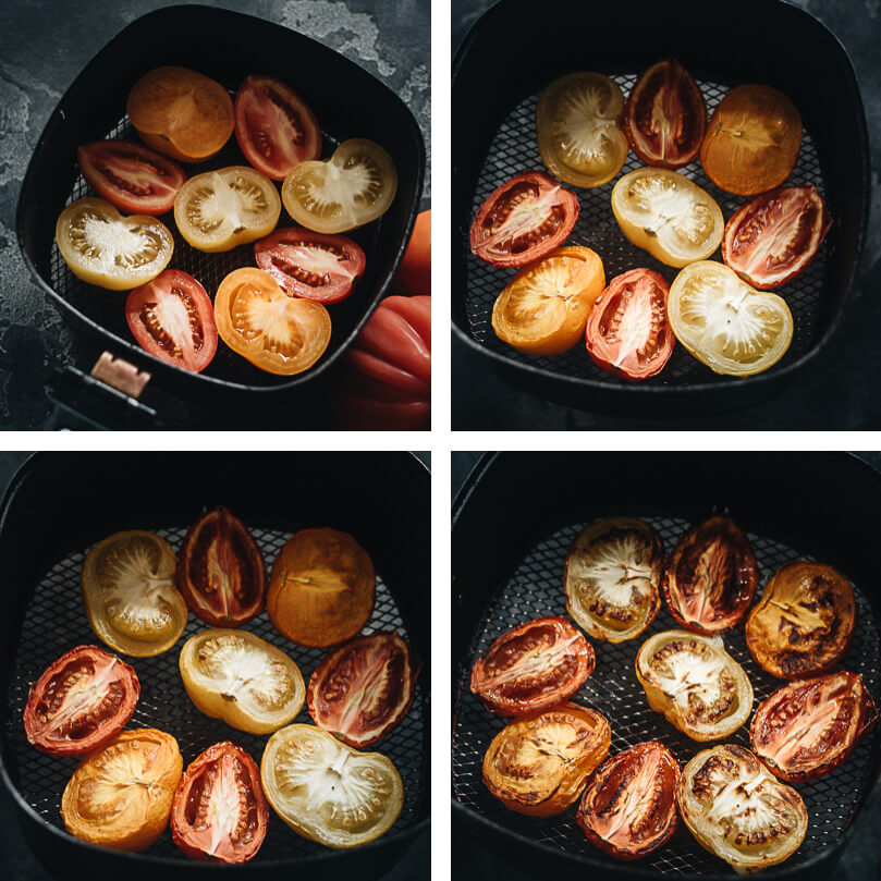 Air fryer tomatoes cooking process