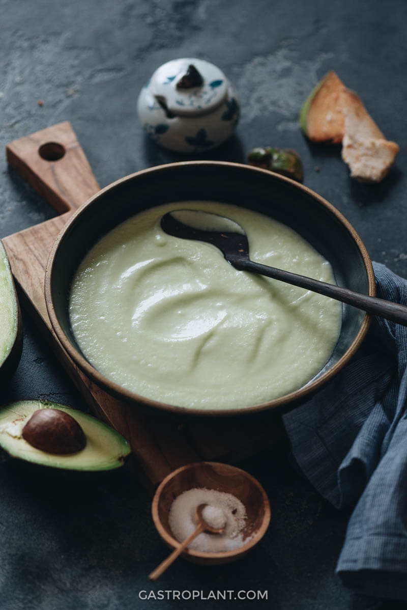 Chilled raw avocado coconut soup