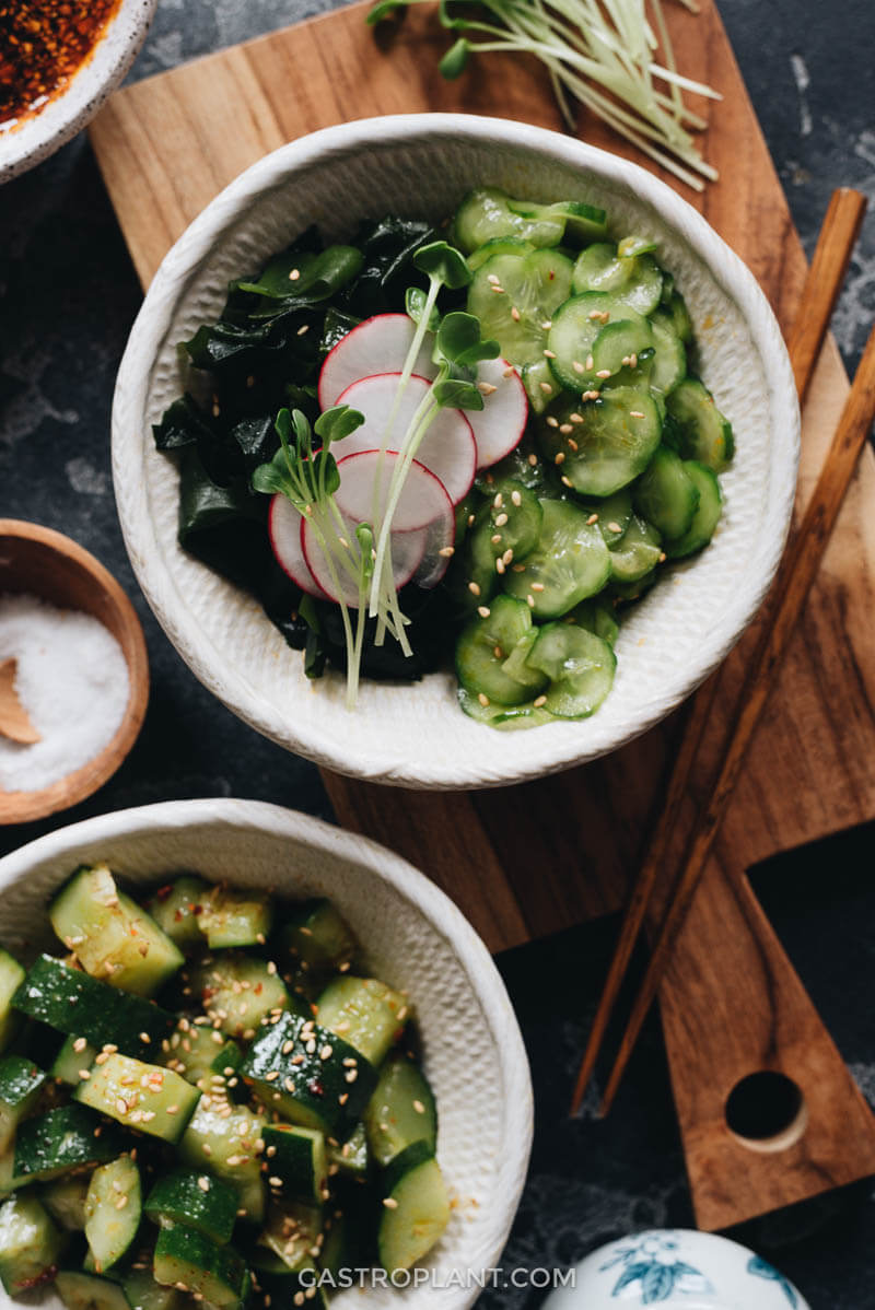 Spicy Sunomono Japanese Cucumber Salad with Seaweed