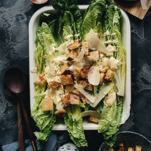 Healthy Dairy-Free Vegan Caesar Salad with Homemade Croutons