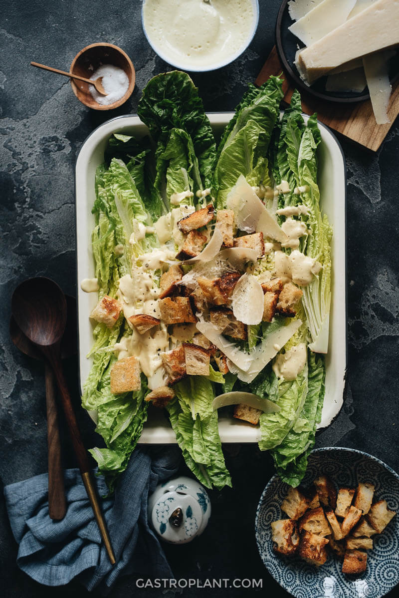 Healthy Dairy-Free Vegan Caesar Salad with Homemade Croutons