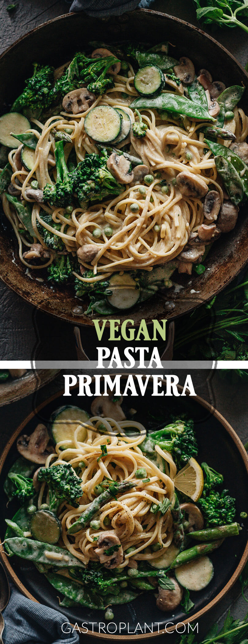 Healthy Creamy Vegan Pasta Primavera with Six Kinds of Veggies
