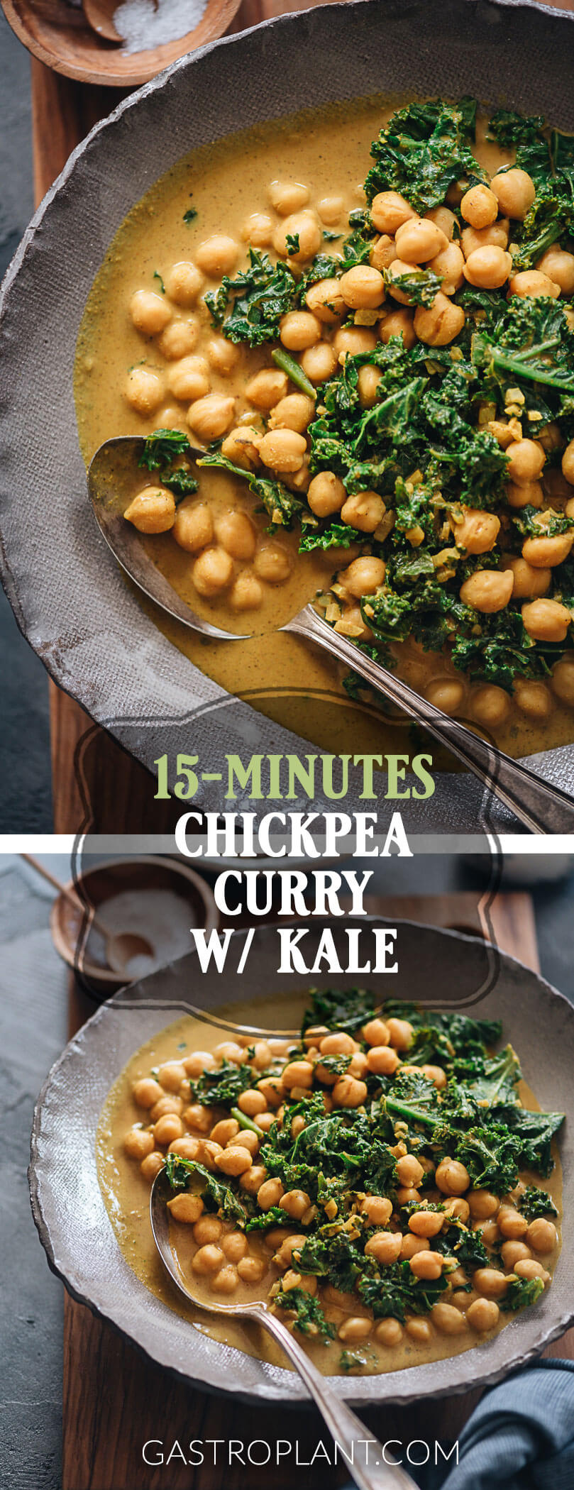 Easy 15-minute chickpea curry with kale collage