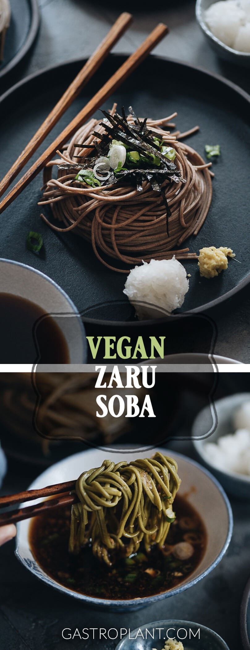 Refreshing cold vegan zaru soba noodles recipe collage
