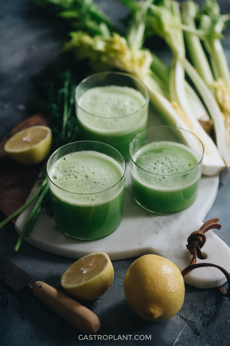 Refreshing easy 3-ingredient celery smoothie close-up