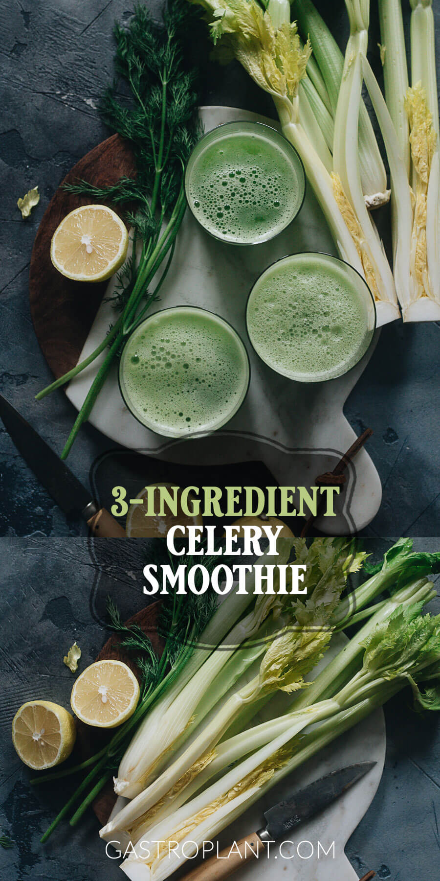 Easy quick 3-ingredient celery smoothie with fresh ingredients