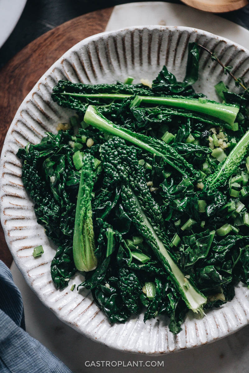 Close-up of a plate of kale