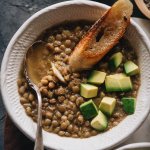 Vegan lentil soup close-up