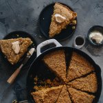 Crumbly vegan cornbread in skillet