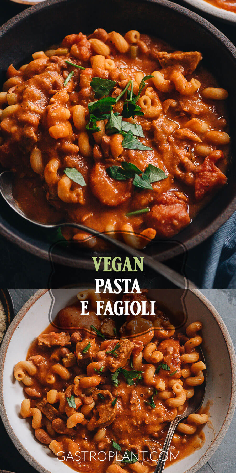 Vegan Italian (Neapolitan) pasta e fagioli soup collage