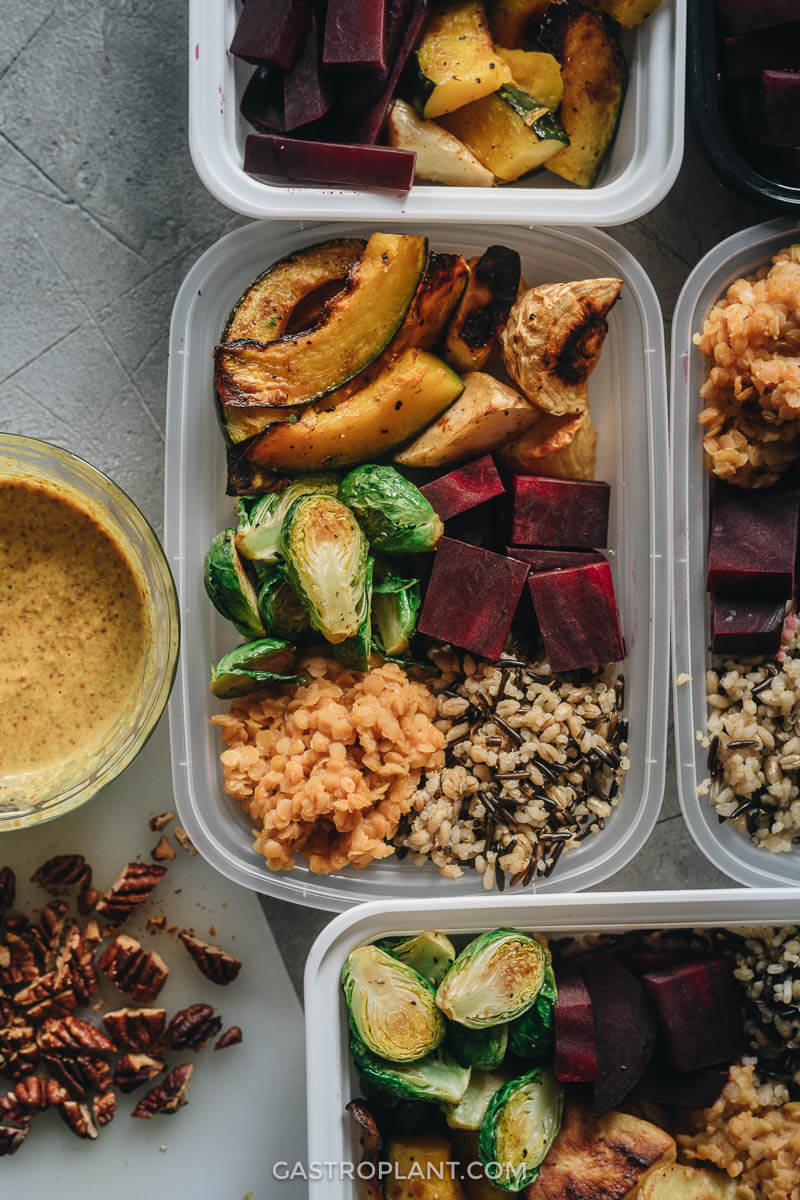 Roasted winter veggies in meal prep containers