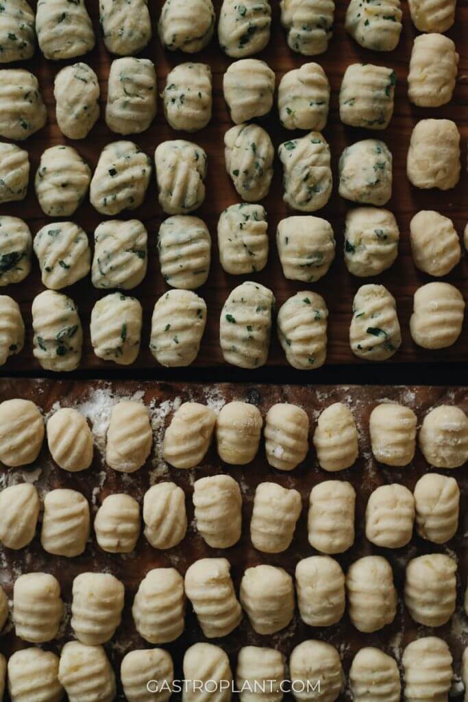 Close-up of uncooked vegan potato gnocchi