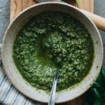 Vegan pesto alla genovese made with basil and nutritional yeast