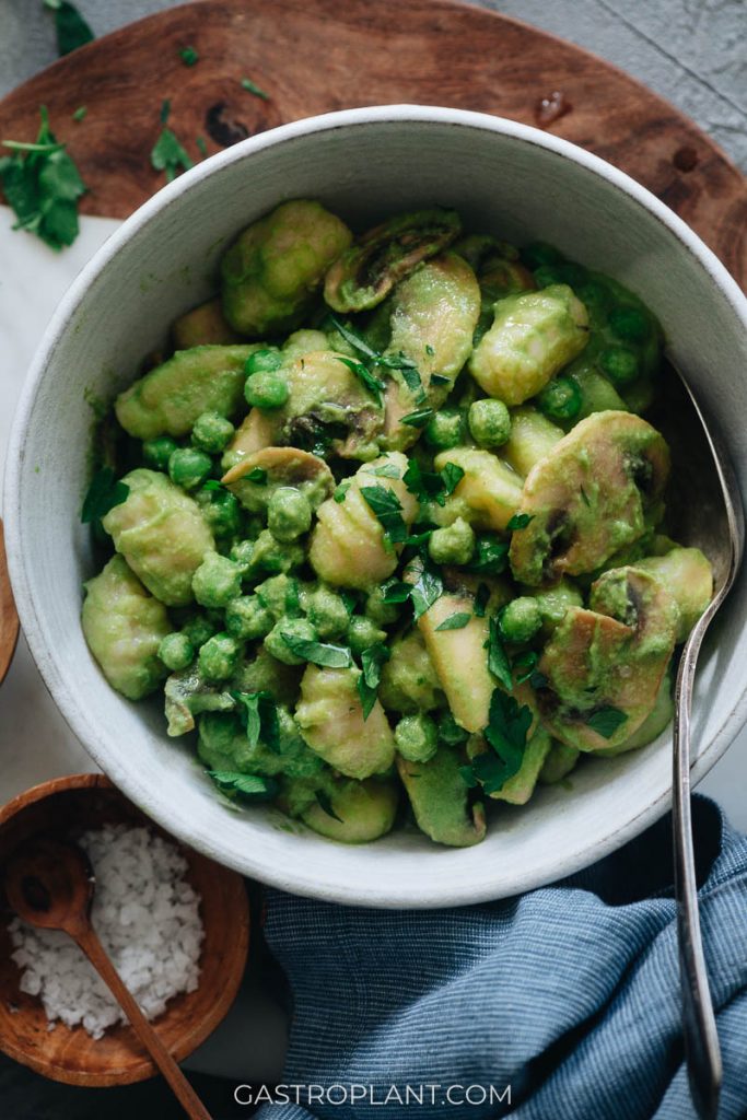 A refreshing bowl of green pea gnocchi
