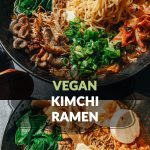 Vegan kimchi ramen restaurant style with tofu and mushroom