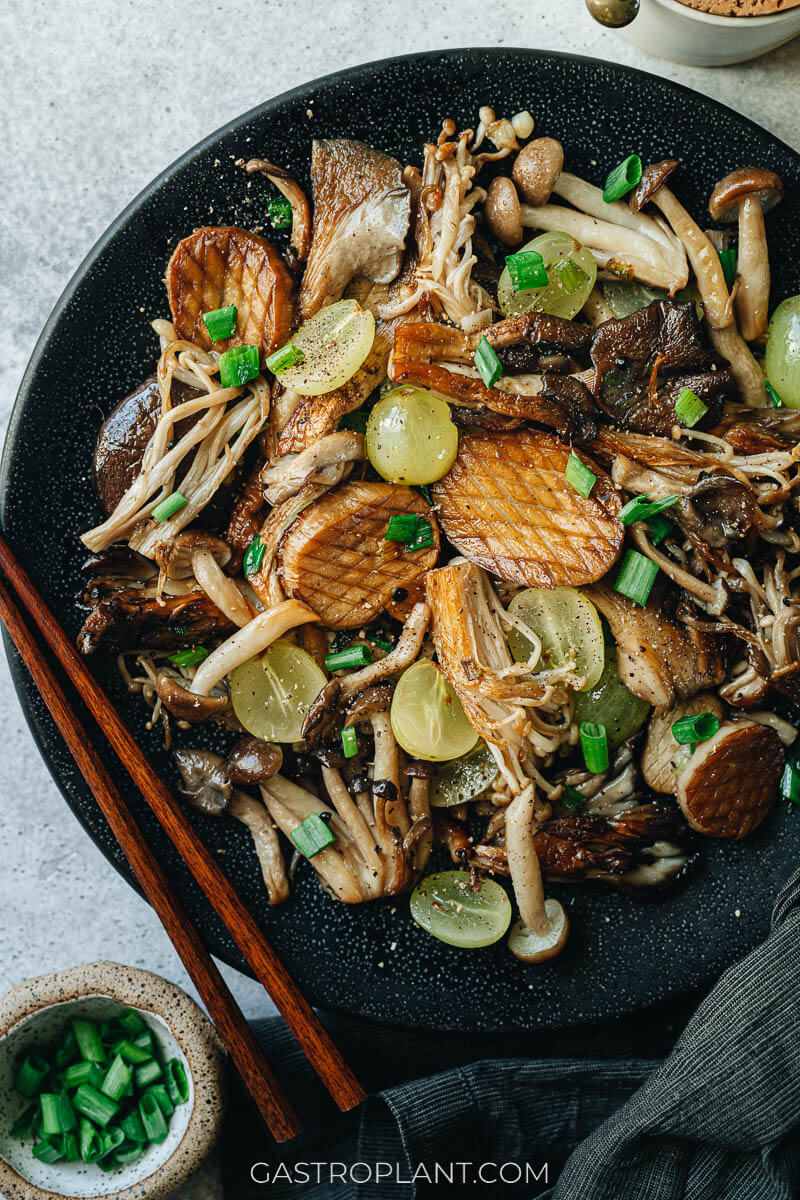 Pan roasted wild mushrooms with grapes